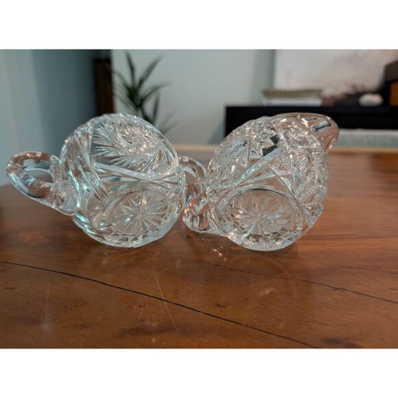 VTG ABP American Brilliant Cut Glass Pinwheel Hobstar Sugar Bowl & Creamer - Picture 5 of 12